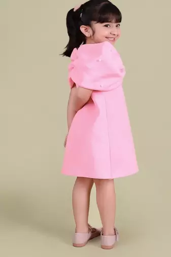 Pink plain faux polyester dress