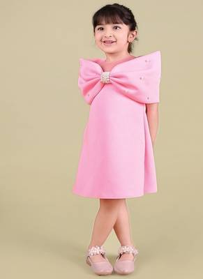 Pink plain faux polyester dress 4