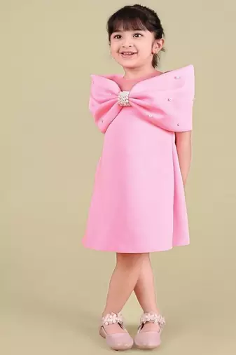 Pink plain faux polyester dress