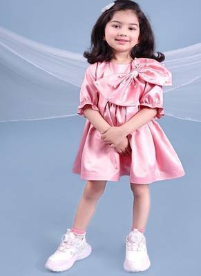 Pink embroidered satin dress paired with jacket 1