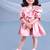 Pink embroidered satin dress paired with jacket