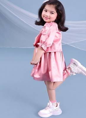 Pink embroidered satin dress paired with jacket 2