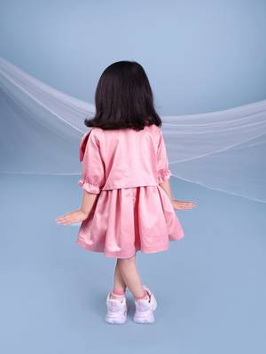 Pink embroidered satin dress paired with jacket 4