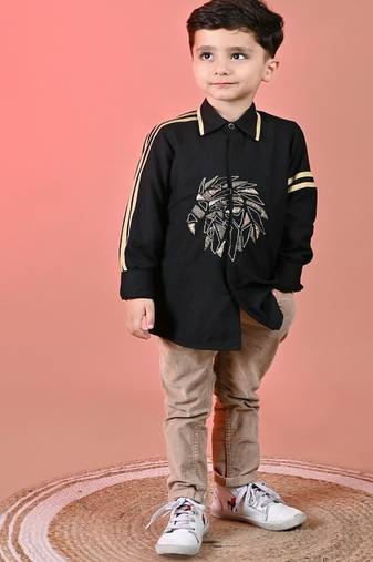 Black embroidered cotton shirt