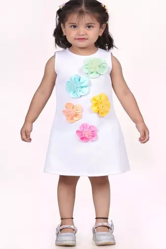 White embroidered faux polyester dress