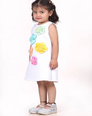 White embroidered faux polyester dress 2