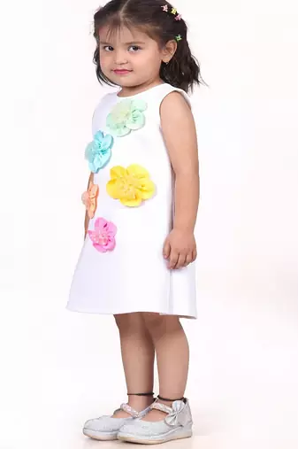 White embroidered faux polyester dress