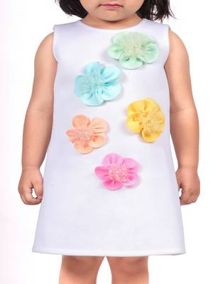 White embroidered faux polyester dress 4