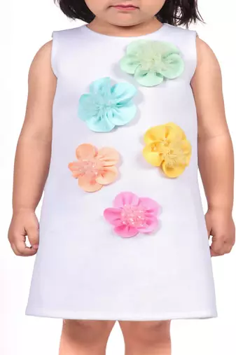 White embroidered faux polyester dress
