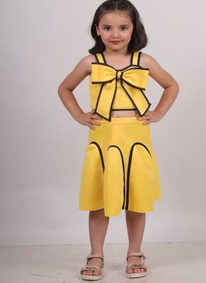 Yellow plain faux polyester dress 1