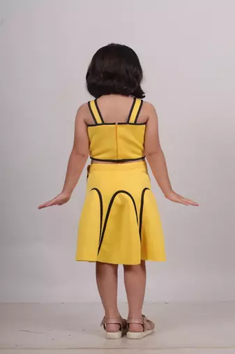 Yellow plain faux polyester dress