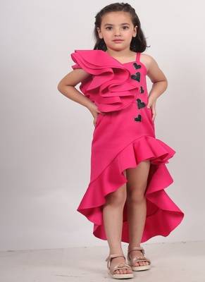 Pink plain faux polyester dress 1