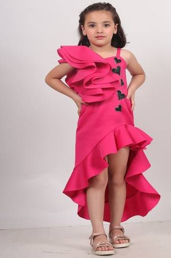 Pink plain faux polyester dress