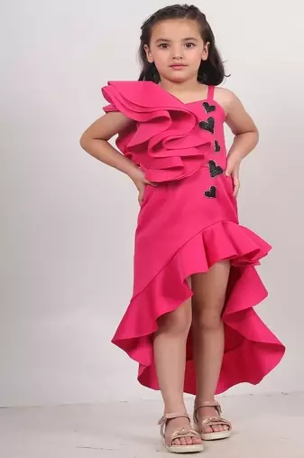 Pink plain faux polyester dress