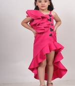 Pink plain faux polyester dress
