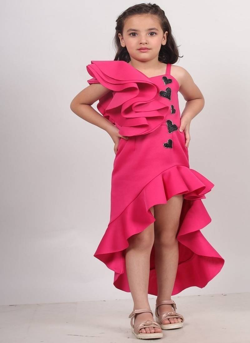 Pink plain faux polyester dress