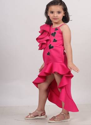 Pink plain faux polyester dress 2