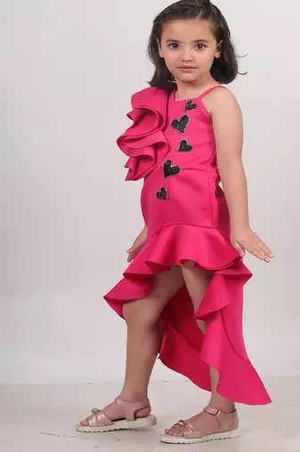 Pink plain faux polyester dress