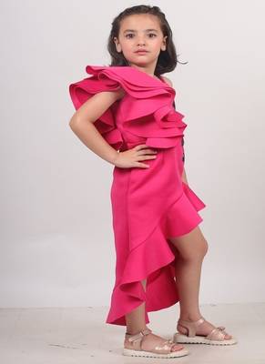 Pink plain faux polyester dress 3