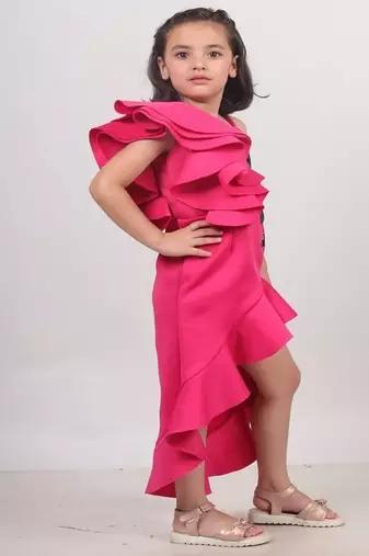 Pink plain faux polyester dress