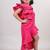Pink plain faux polyester dress