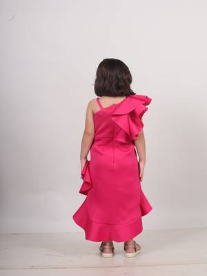 Pink plain faux polyester dress 4