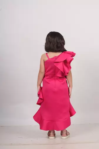 Pink plain faux polyester dress
