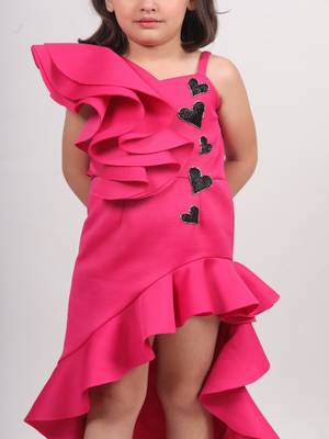 Pink plain faux polyester dress 5