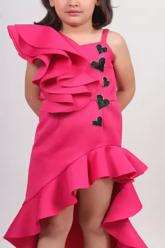 Pink plain faux polyester dress