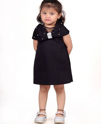 Black embroidered faux polyester dress 1