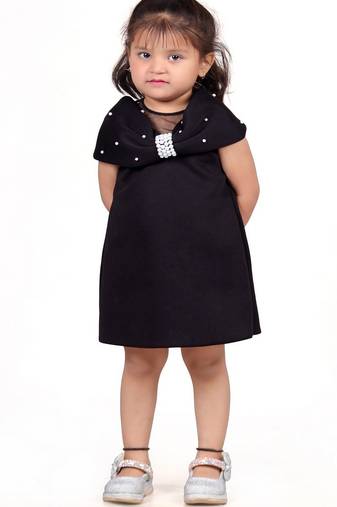 Black embroidered faux polyester dress