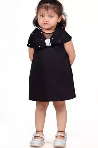 Black embroidered faux polyester dress