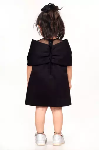 Black embroidered faux polyester dress