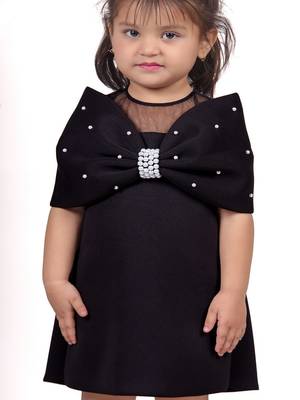 Black embroidered faux polyester dress 3
