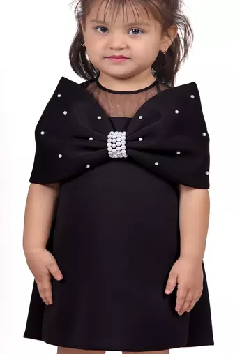 Black embroidered faux polyester dress