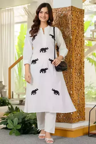 White Embroidered Cotton Kurta Sets