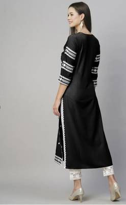Woman Embroidered Black Rayon Kurti 4