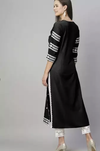 Woman Embroidered Black Rayon Kurti