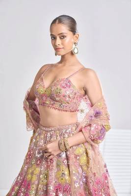 Chiku Color Multi-Color Thread Embroidery,Coding Work Sequins Work Faux Georgette Lehenga Choli 2