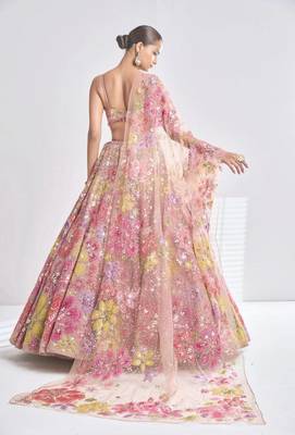 Chiku Color Multi-Color Thread Embroidery,Coding Work Sequins Work Faux Georgette Lehenga Choli 3