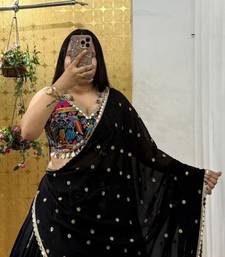 Black Color Digital Printed With Real Mirror Work Creap And Satin Silk Lehenga Choli