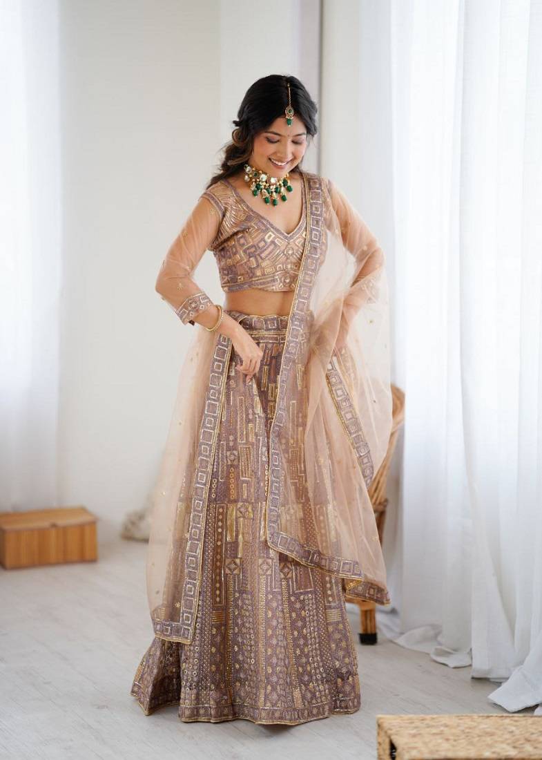 Chiku Color Embroidery Work And Sequins Work Butterfly Net Lehenga Choli