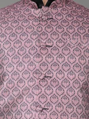 Men   s black kurta churidar with printed pink waistcoat (rg-19546-36) 4