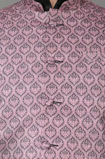 Men   s black kurta churidar with printed pink waistcoat (rg-19546-36)