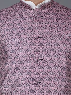 Men   s cream kurta churidar with printed pink waistcoat (rg-19547-36) 4