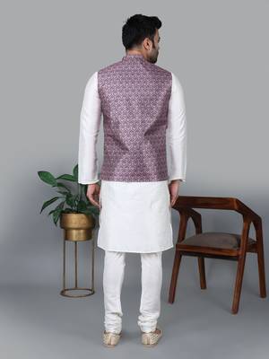 Men   s cream kurta churidar with printed pink waistcoat (rg-19547-36) 5