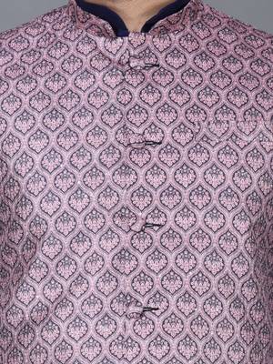 Men   s navy blue kurta churidar with printed pink waistcoat (rg-19548-36) 4