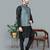 Men’s black kurta churidar with gray printed waistcoat (rg-19549-36)