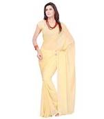 Cream plain georgette saree with blouse