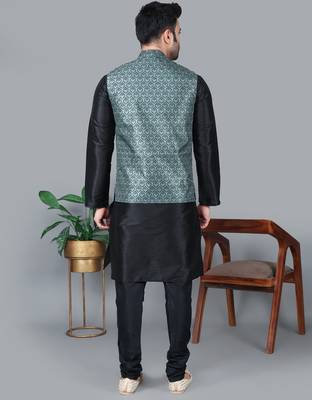 Men   s black kurta churidar with gray printed waistcoat (rg-19549-36) 5